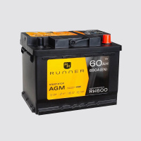 60Ah R+ Runner AGM 12V 680 А, корпус: L2, крепление: B13, клеммы: конуc
